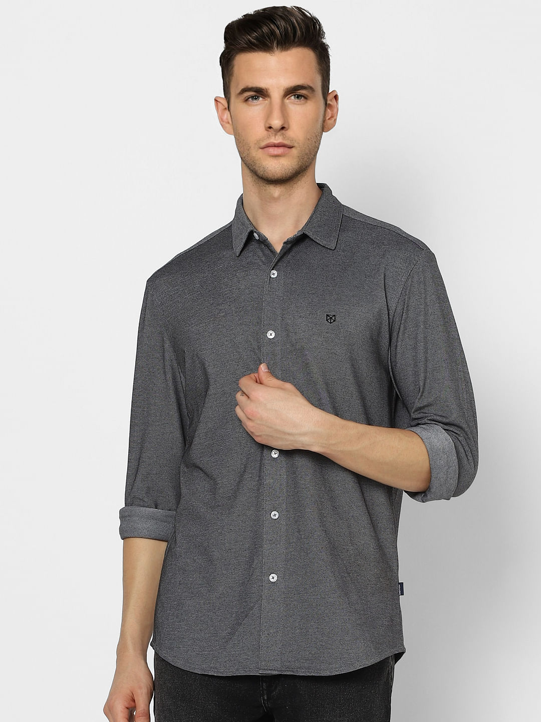 Grey Full Sleeves Knit Shirt