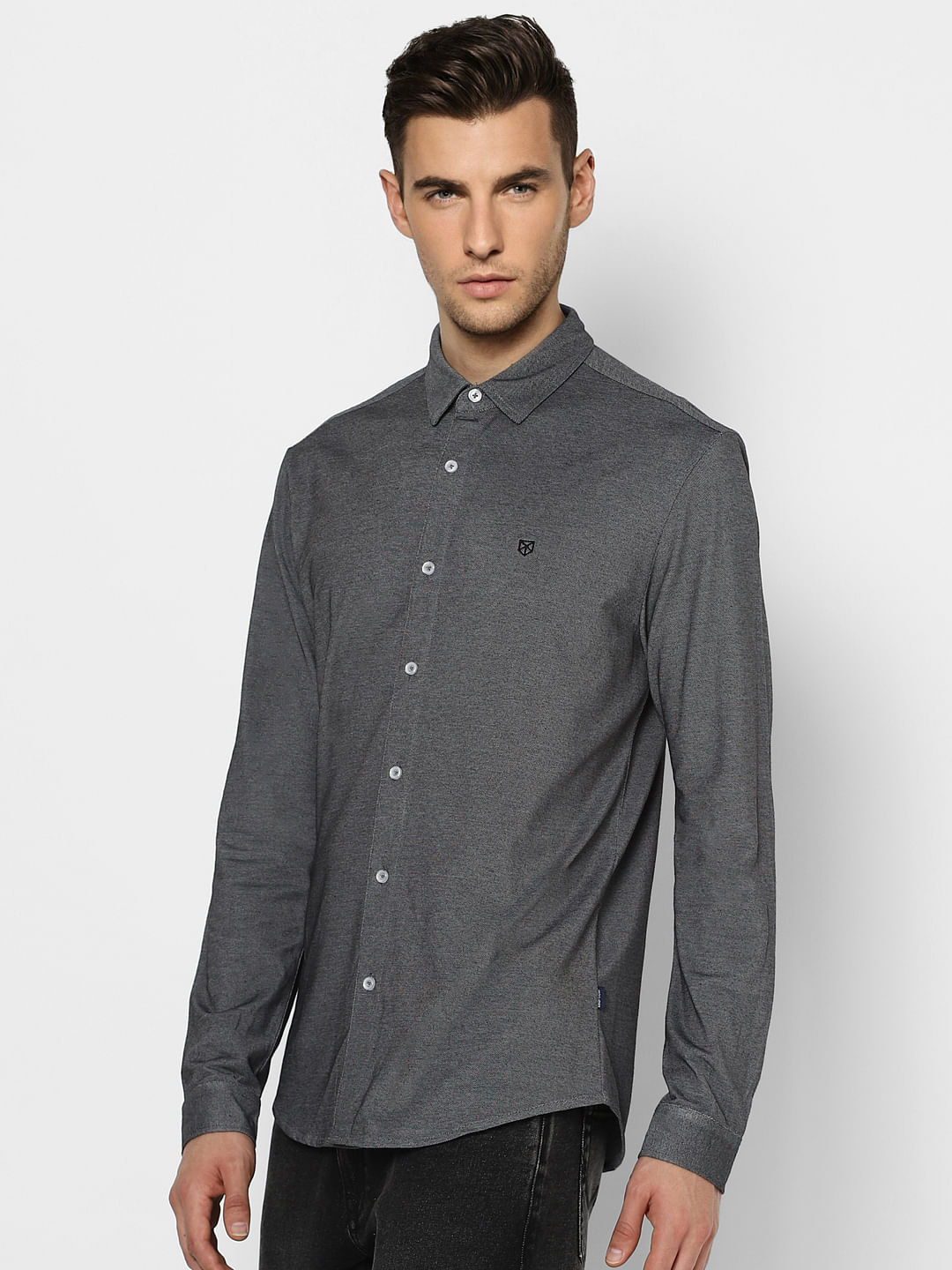 Grey Full Sleeves Knit Shirt