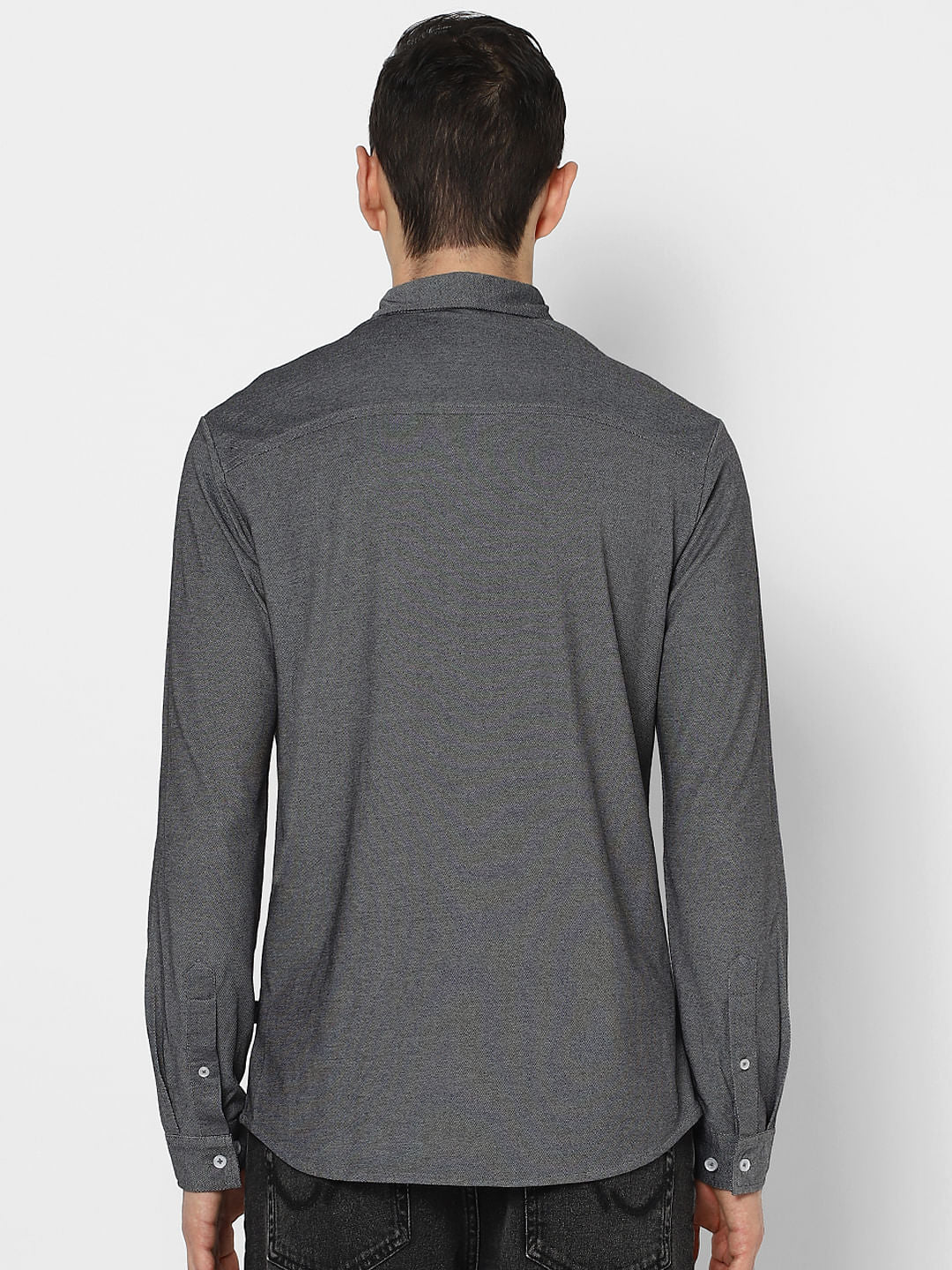 Grey Full Sleeves Knit Shirt