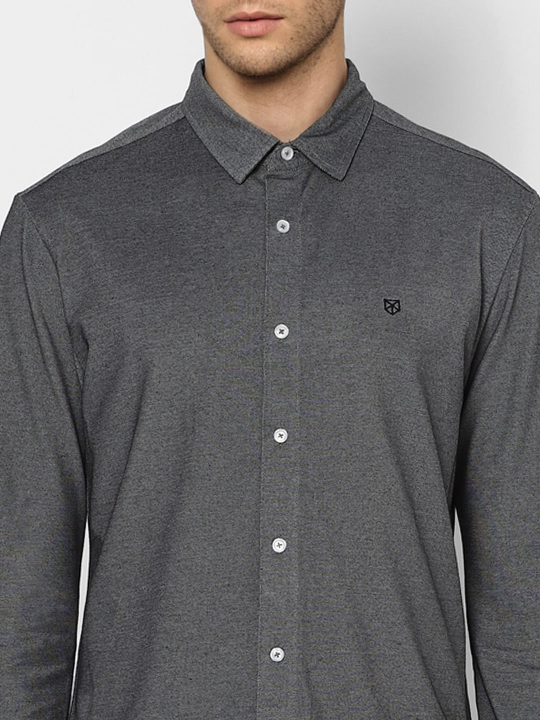 Grey Full Sleeves Knit Shirt