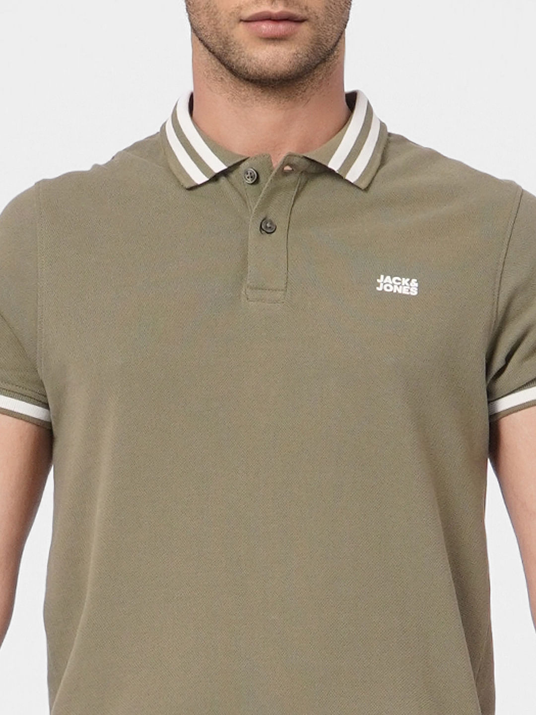 Green Contrast Tipping Polo Neck T-shirt
