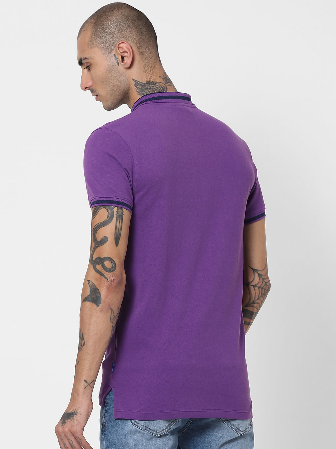 Purple Contrast Tipping Polo T-shirt