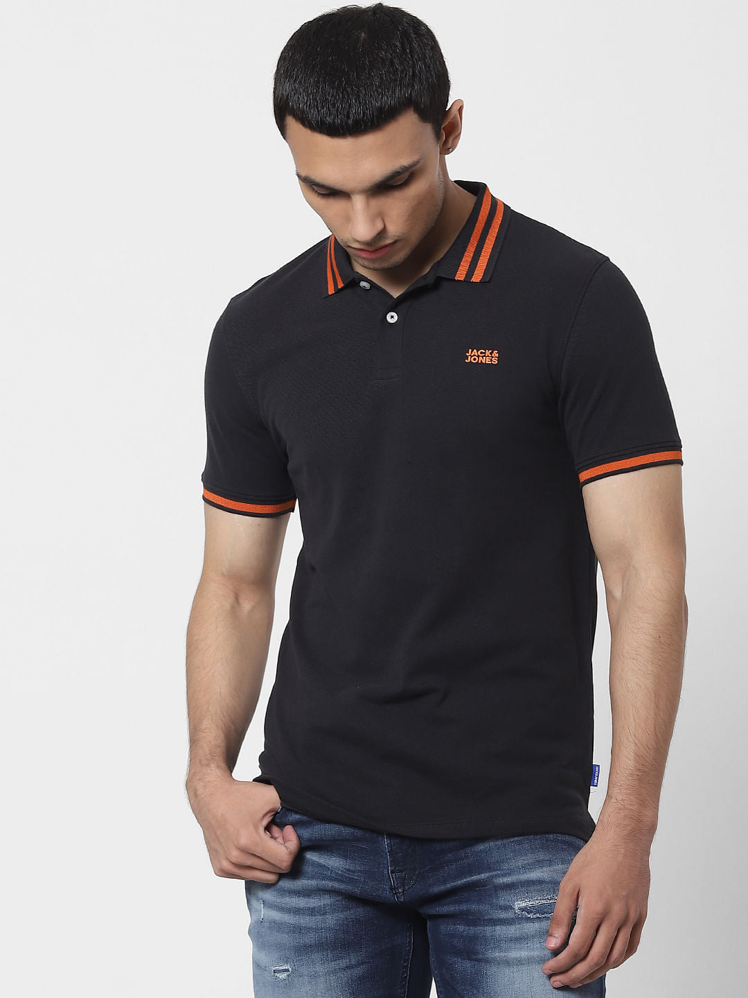 Black Contrast Tipping Polo T-shirt