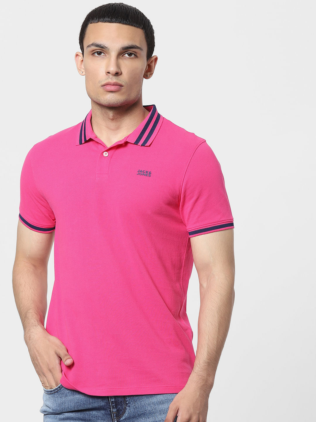 Pink Contrast Tipping Polo T-shirt