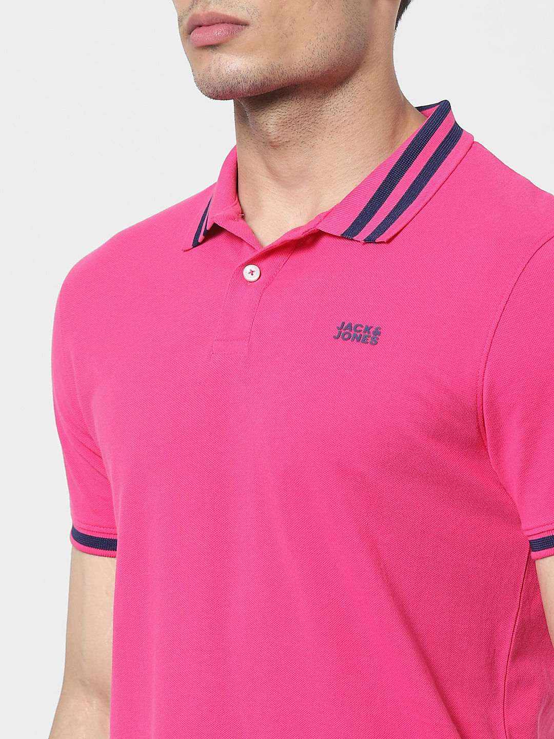 Pink Contrast Tipping Polo T-shirt