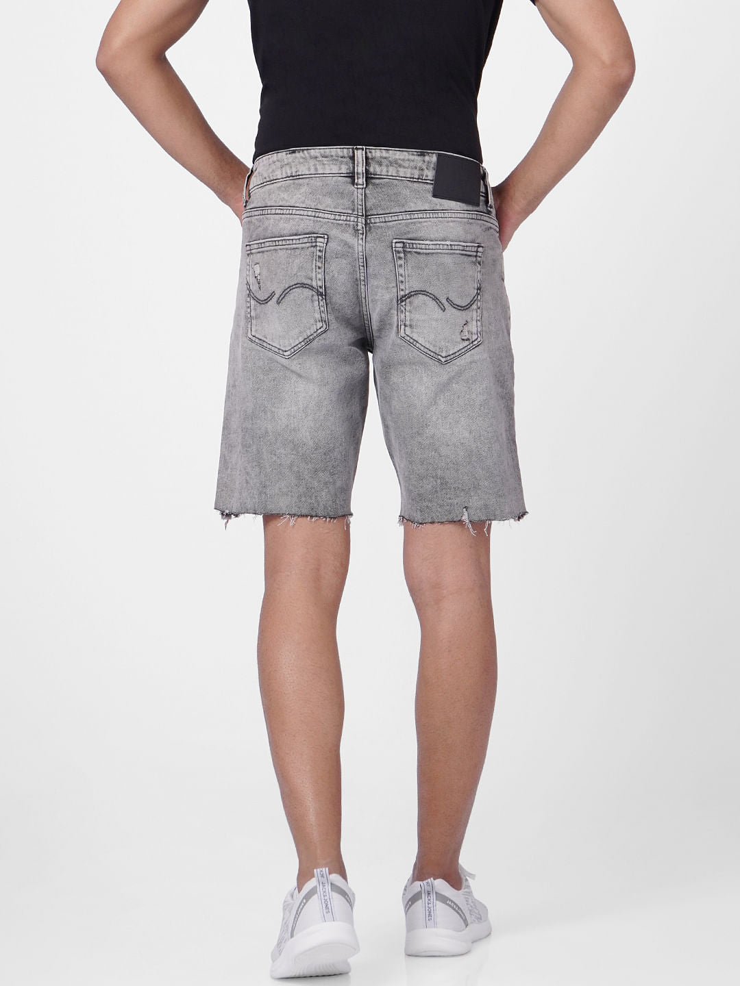 Grey Ripped Denim Shorts