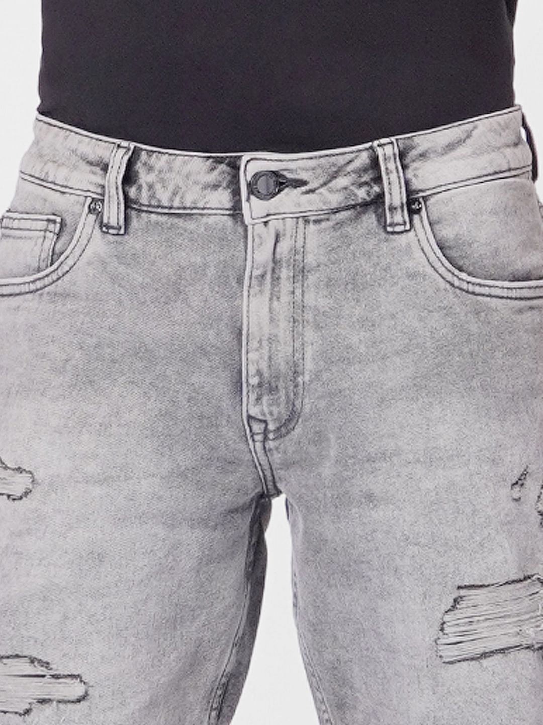 Grey Ripped Denim Shorts