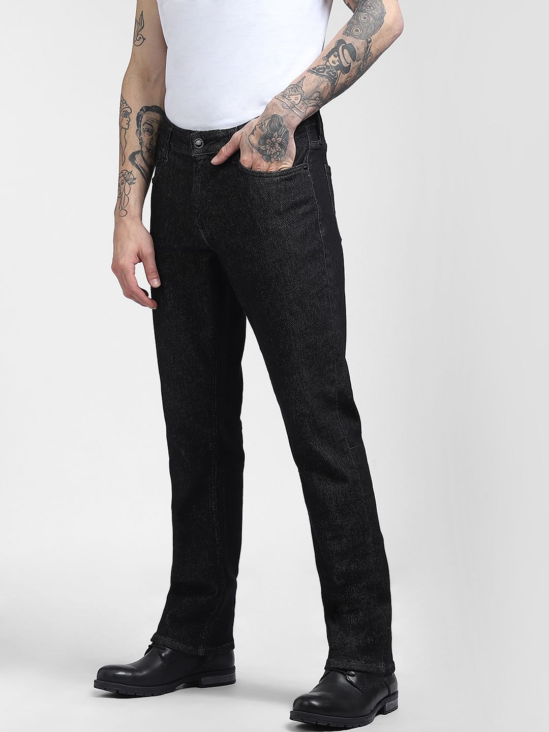 Black Mid Rise Clark Straight Jeans
