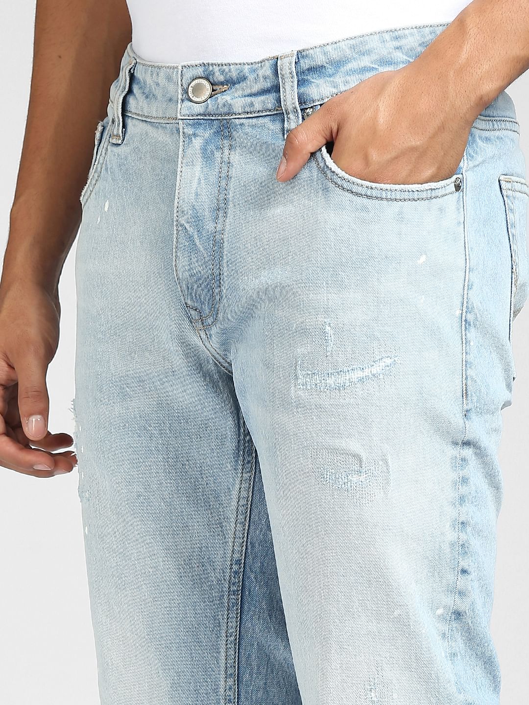 Blue Low Rise Tim Slim Ripped Jeans