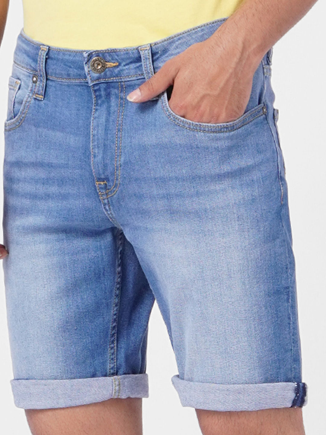Light Blue Low Rise Washed Denim Shorts