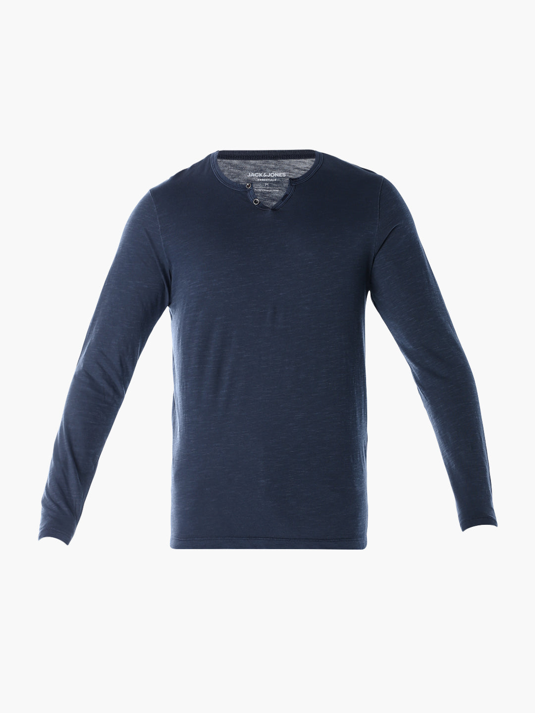 Split Neck Cotton T-shirt - Blue