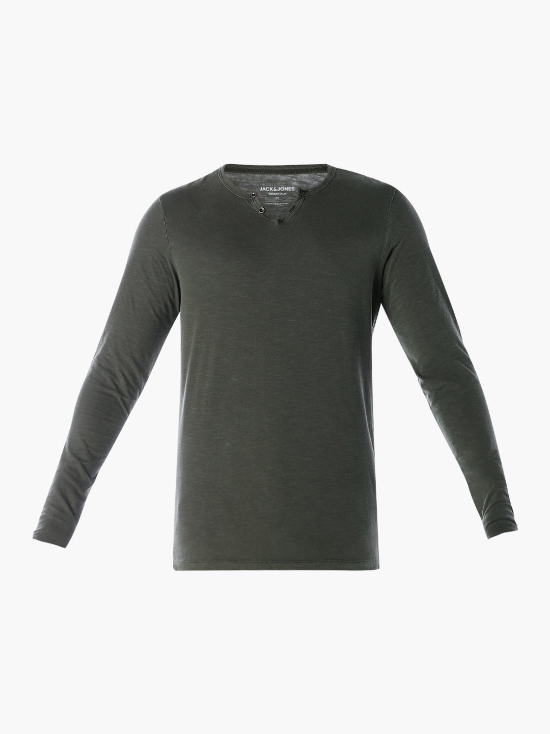 Split Neck Cotton T-shirt - Green