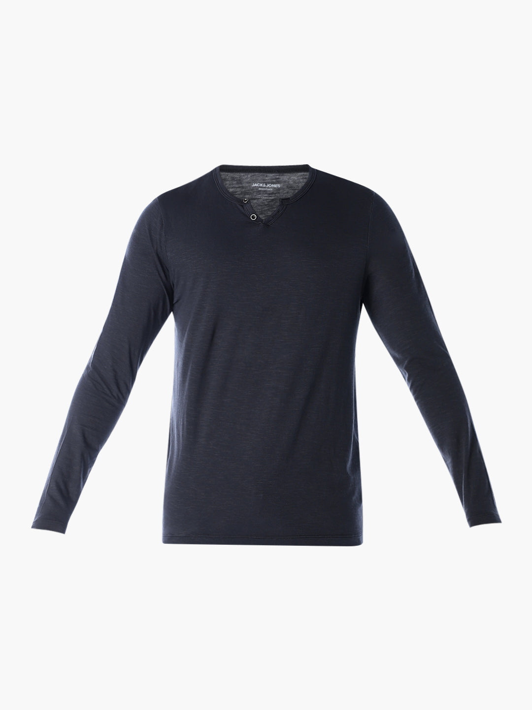 Split Neck Cotton T-shirt - Black