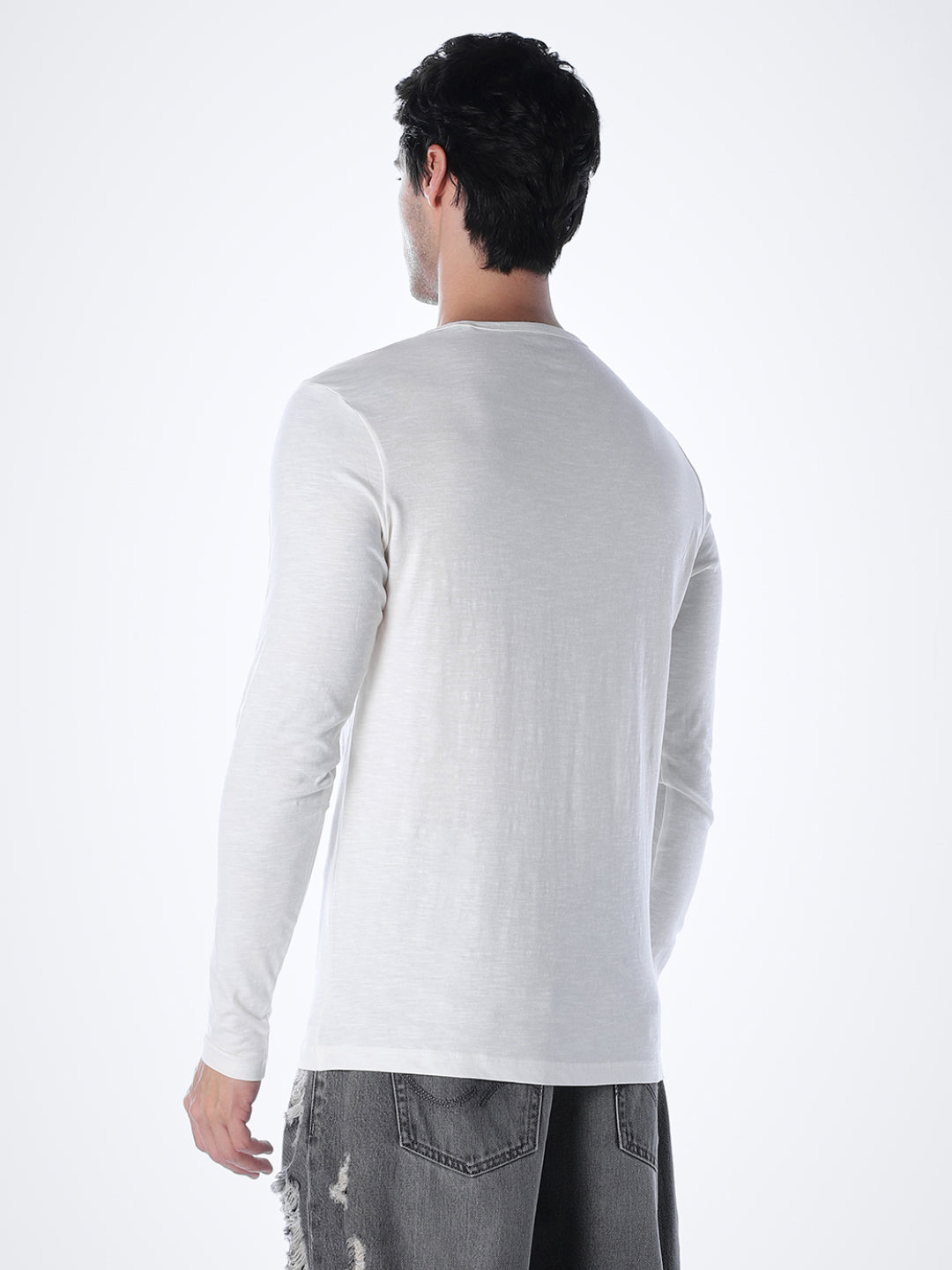 Split Neck Cotton T-shirt - White