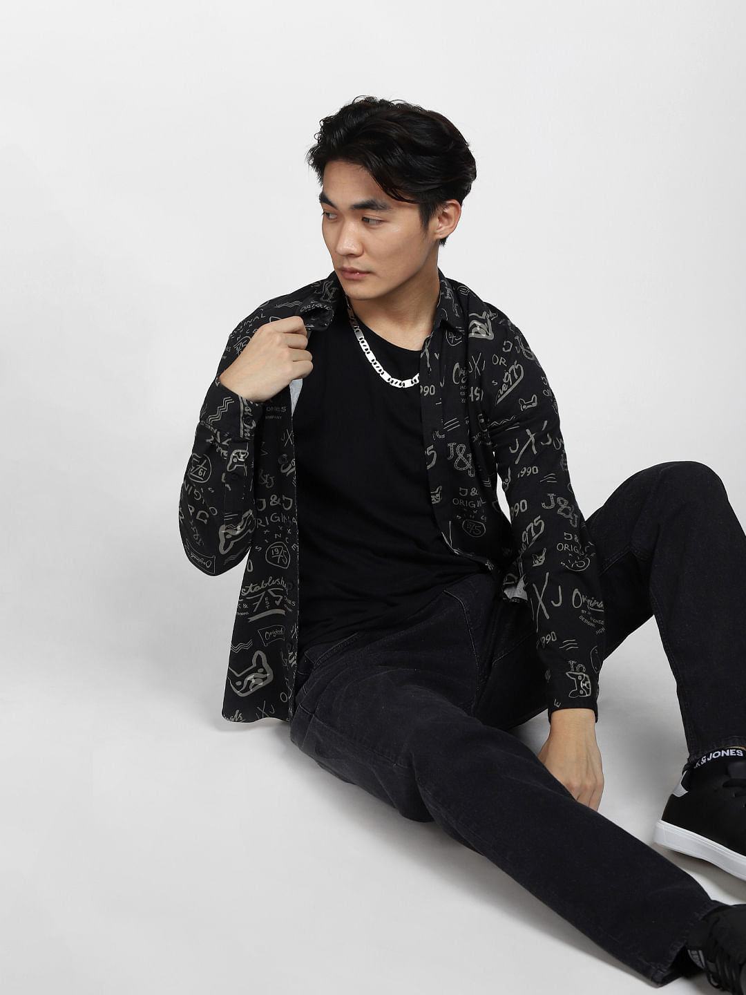 Black All Over Print Full Sleeves Shirt