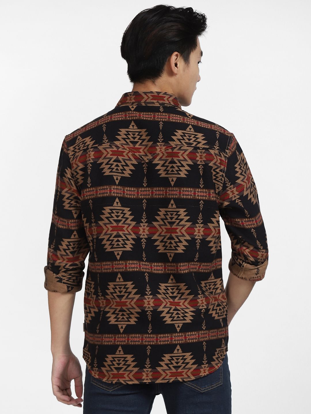 Brown Jacquard Aztec Print Shirt