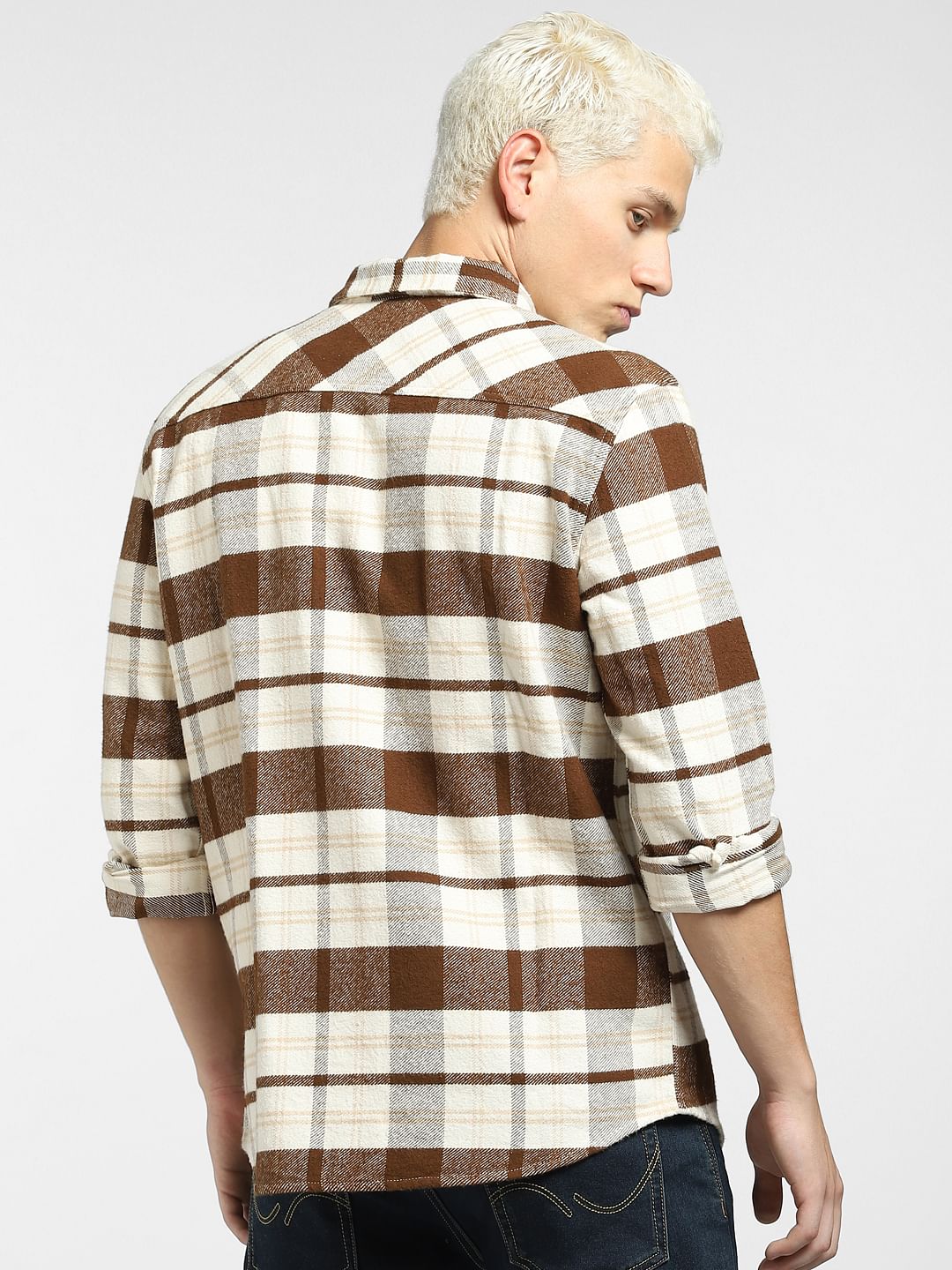 Brown Check Print Full Sleeves Shirt