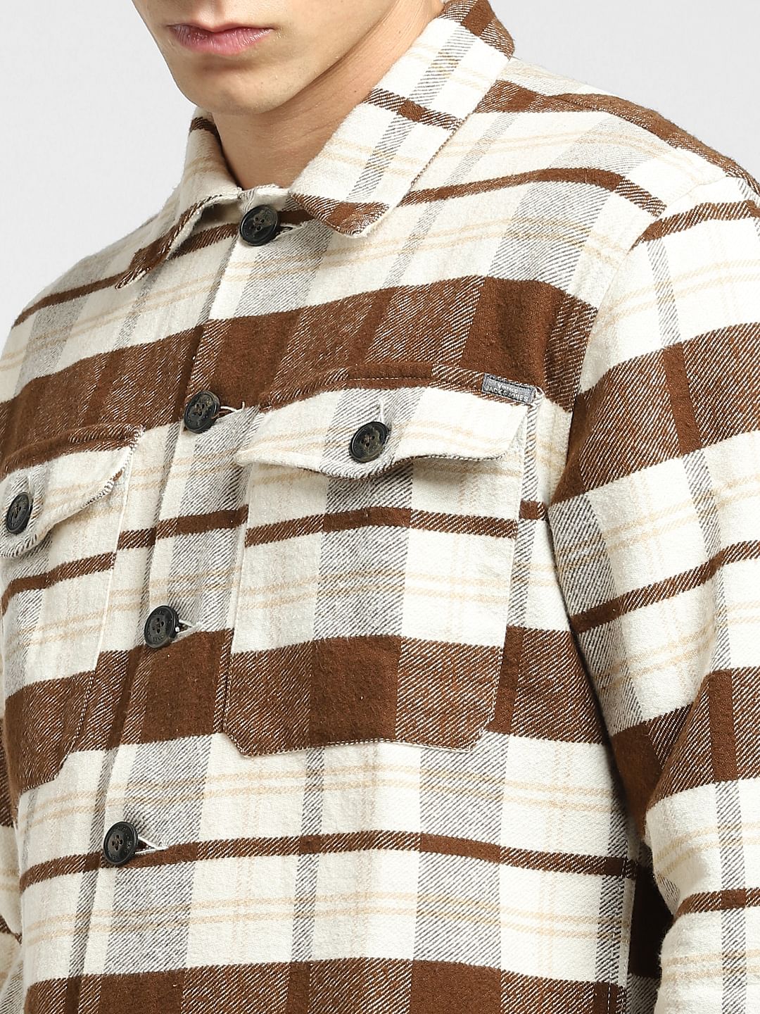 Brown Check Print Full Sleeves Shirt