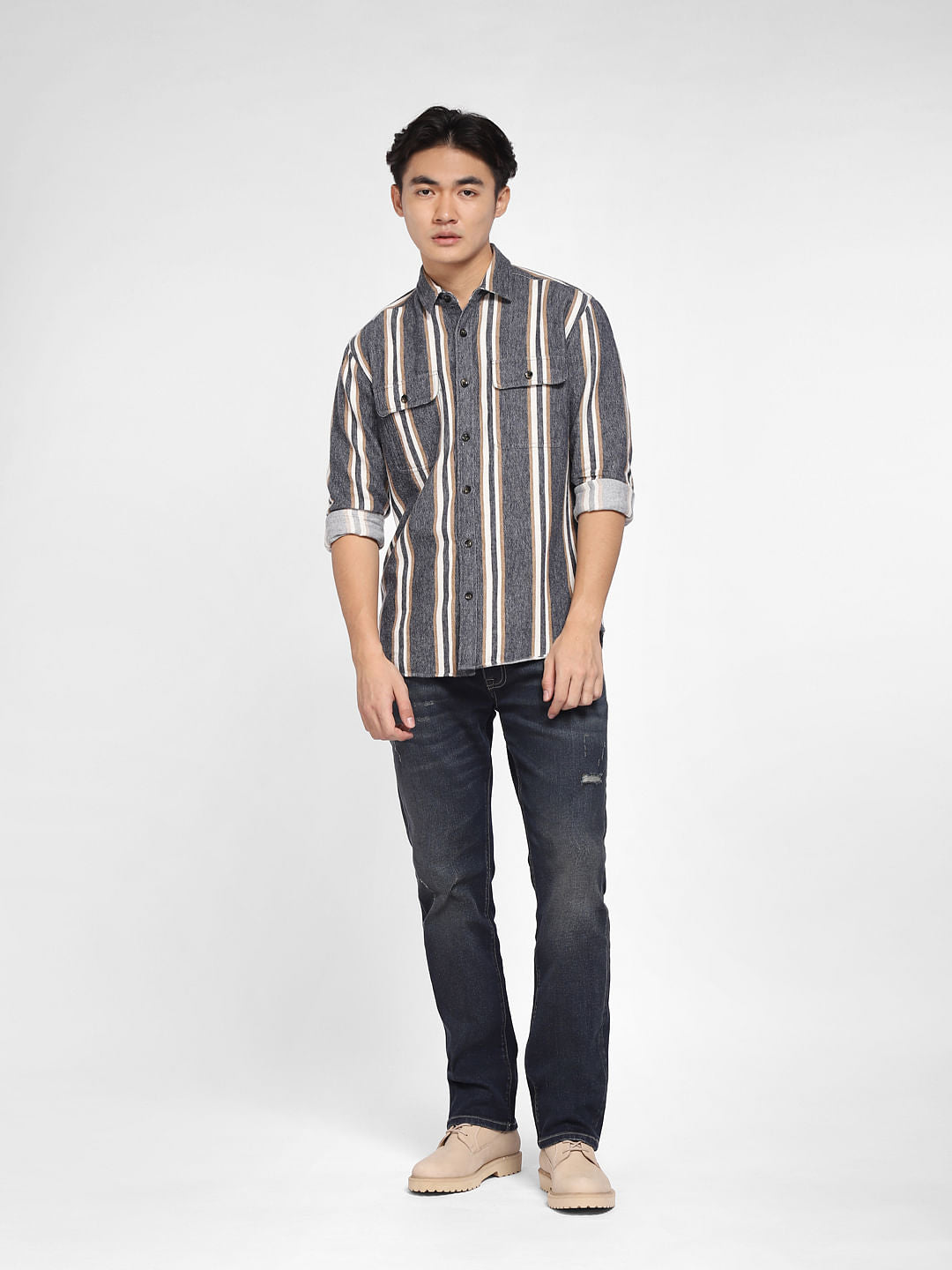 Blue Striped Full Sleeves Shirt