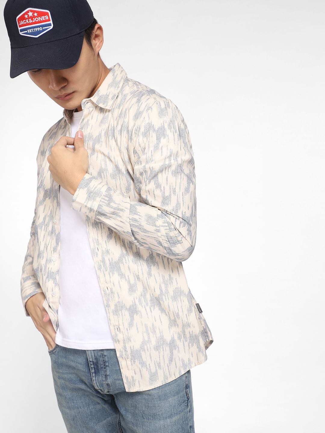 Beige Printed Full Sleeves Shirt