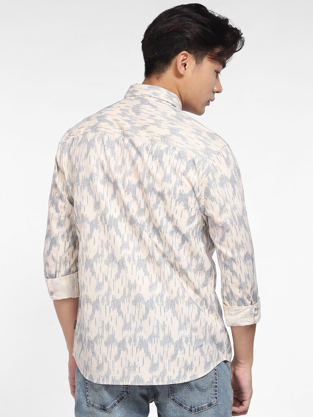 Beige Printed Full Sleeves Shirt