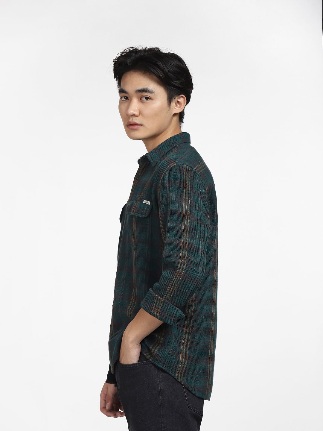 Dark Green Check Full Sleeves Shirt