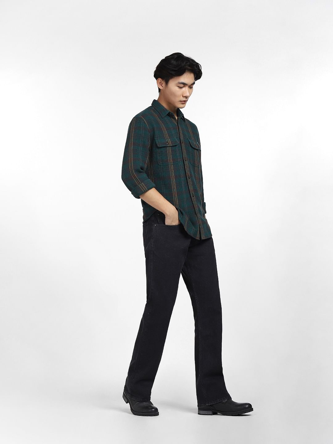 Dark Green Check Full Sleeves Shirt