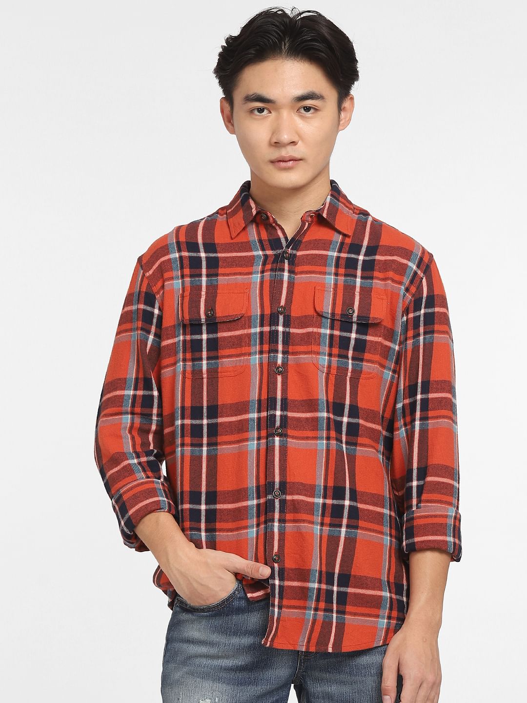 Red Check Print Full Sleeves Shirt
