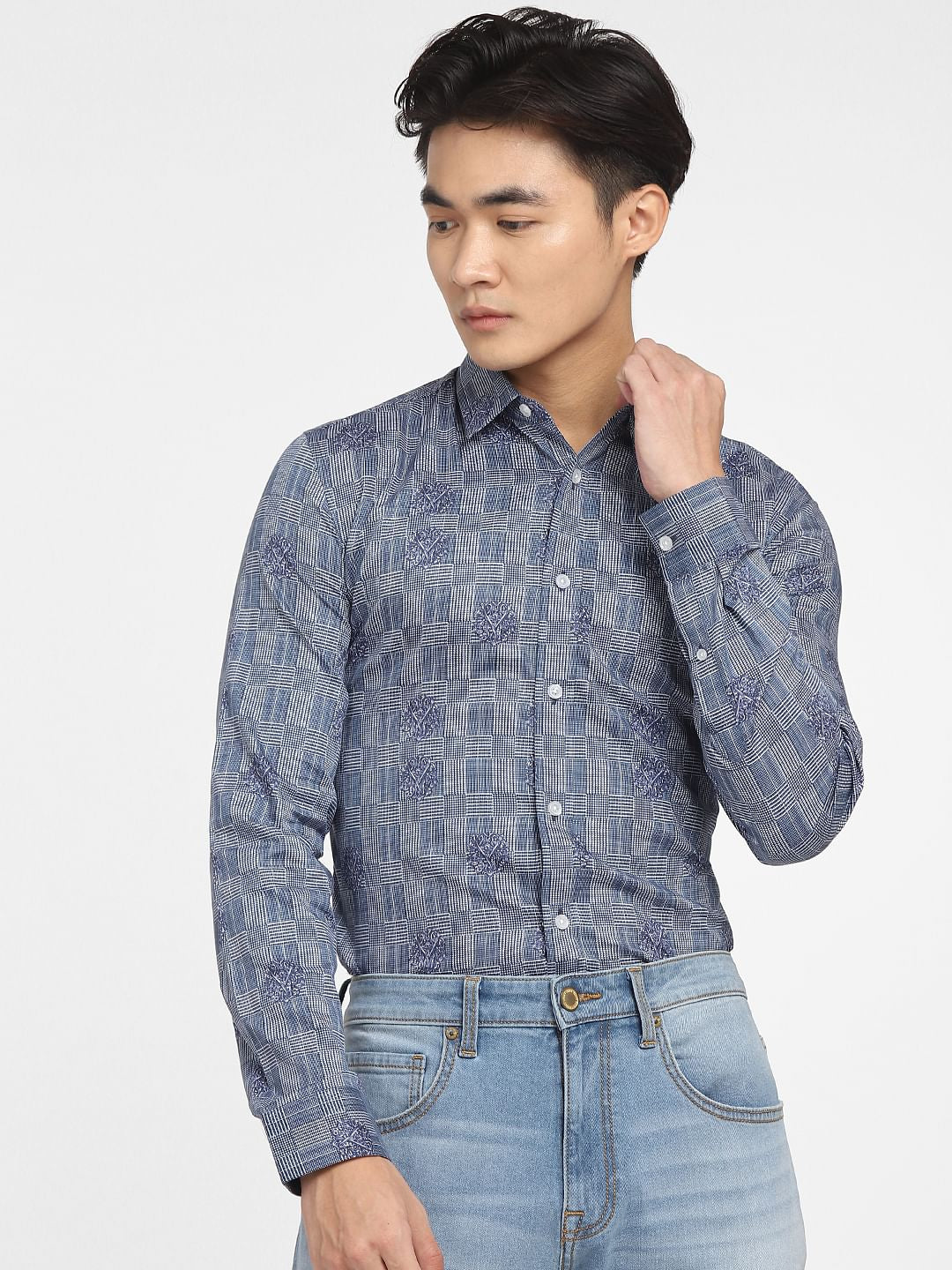 Blue Printed Full Sleeves Shirt