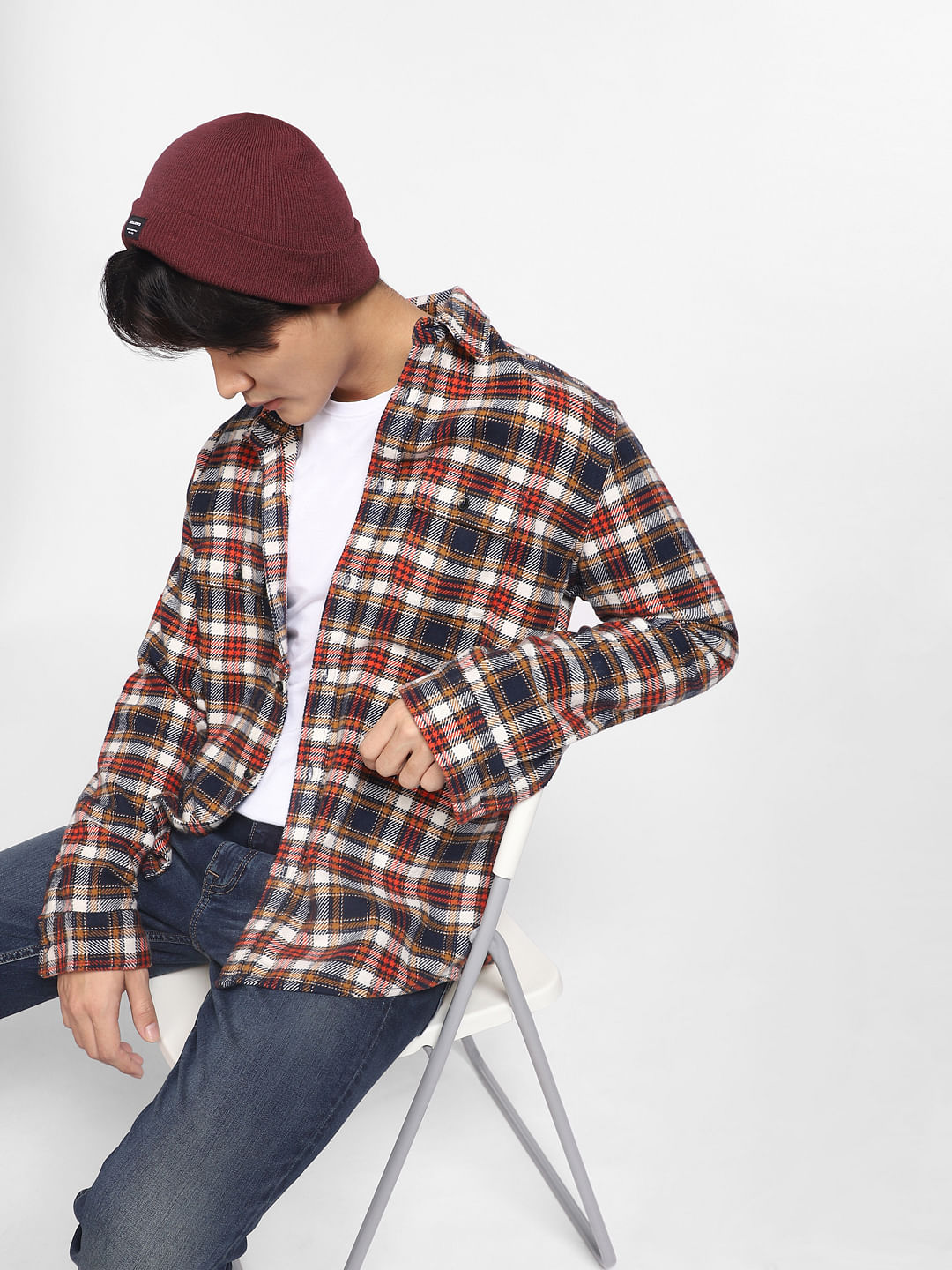 Brown Check Print Full Sleeves Shirt