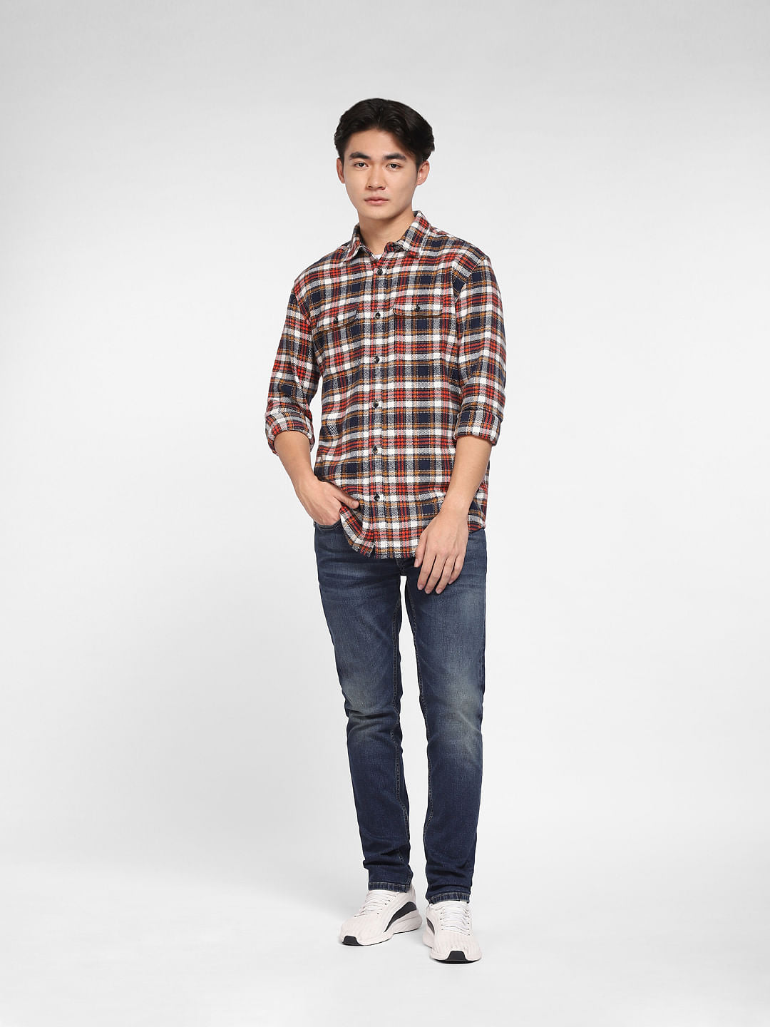 Brown Check Print Full Sleeves Shirt