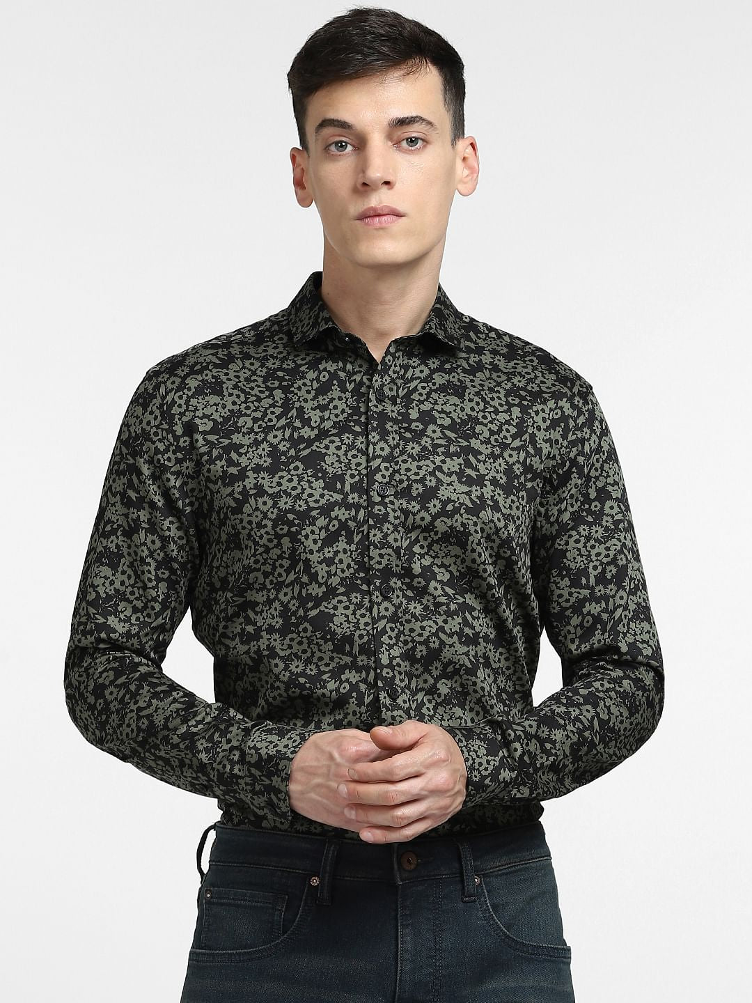 Green Floral Print Full Sleeves Shirt
