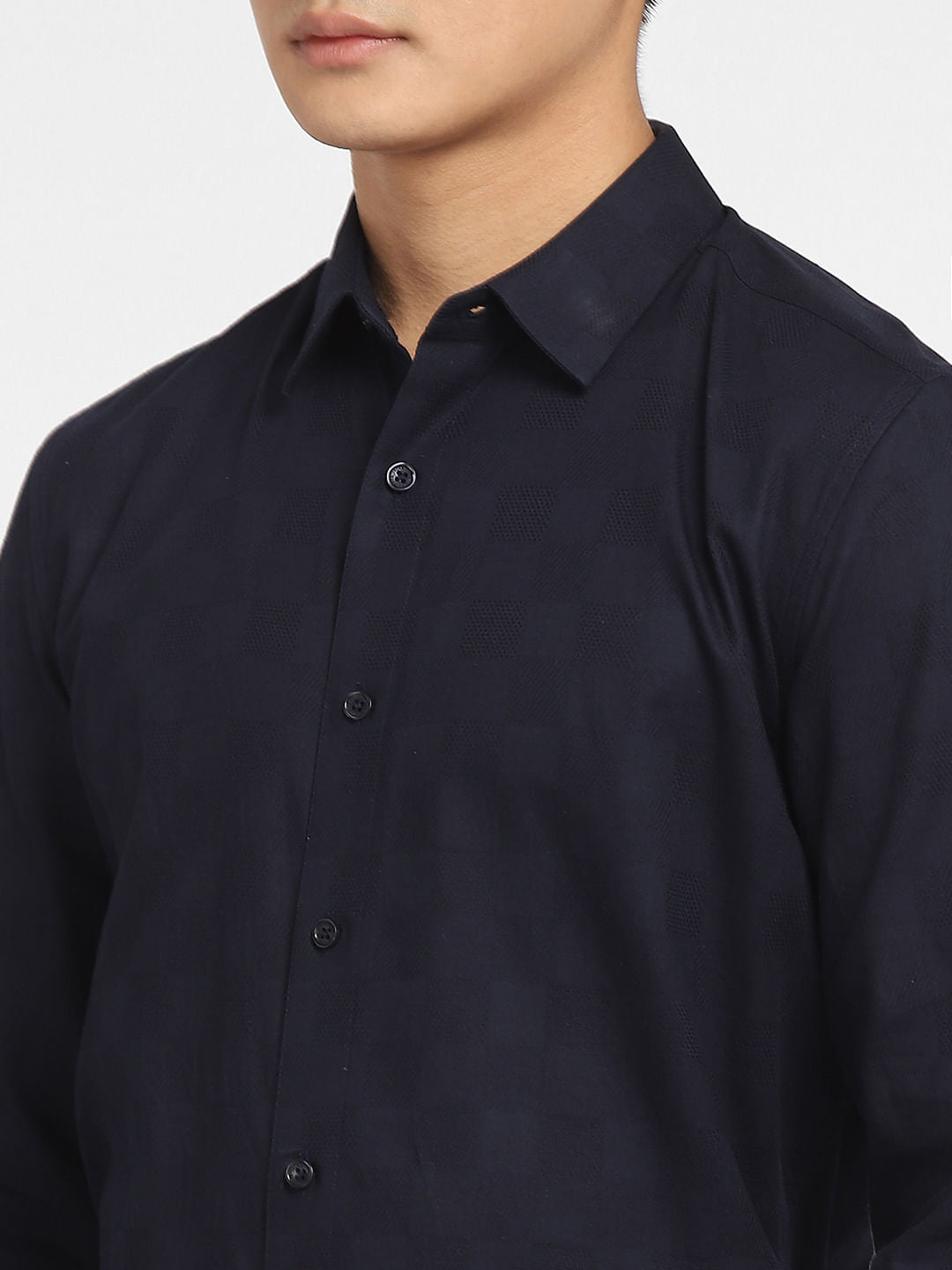 Navy Blue Printed Full Sleeves Shirt
