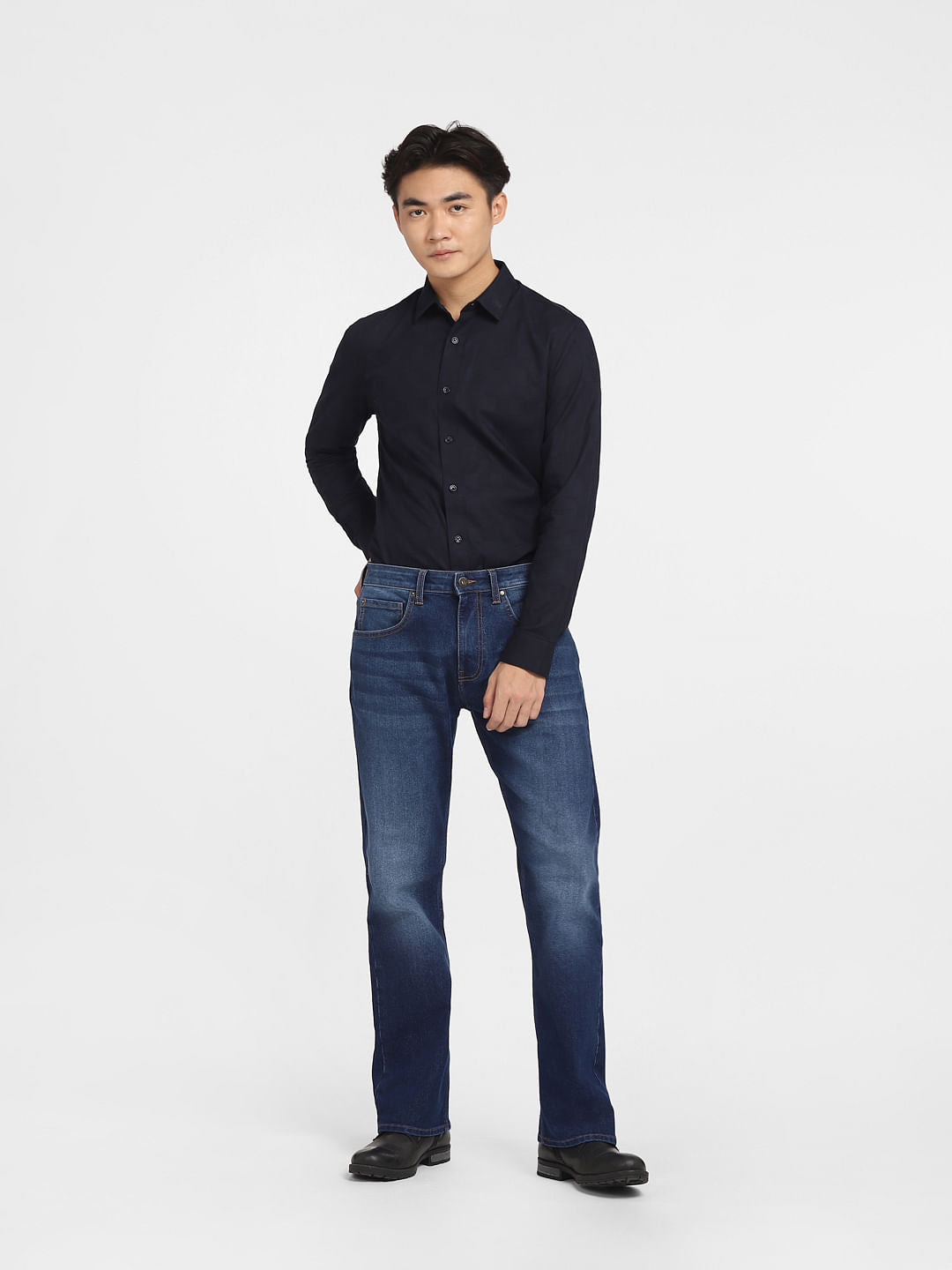 Navy Blue Printed Full Sleeves Shirt