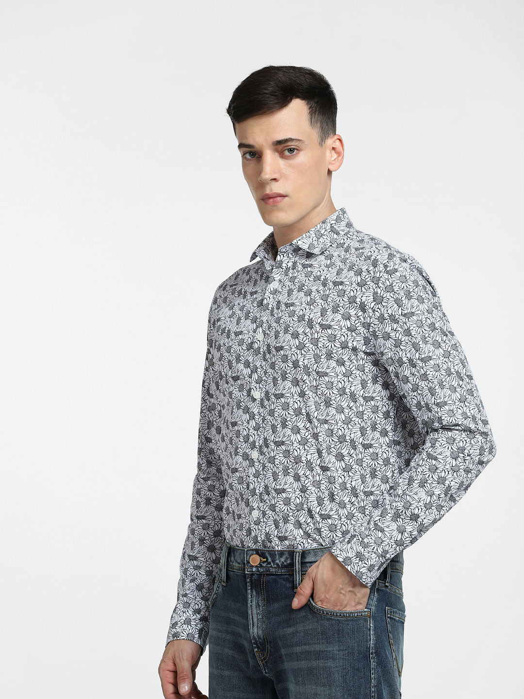 Black Floral Print Full Sleeves Shirt