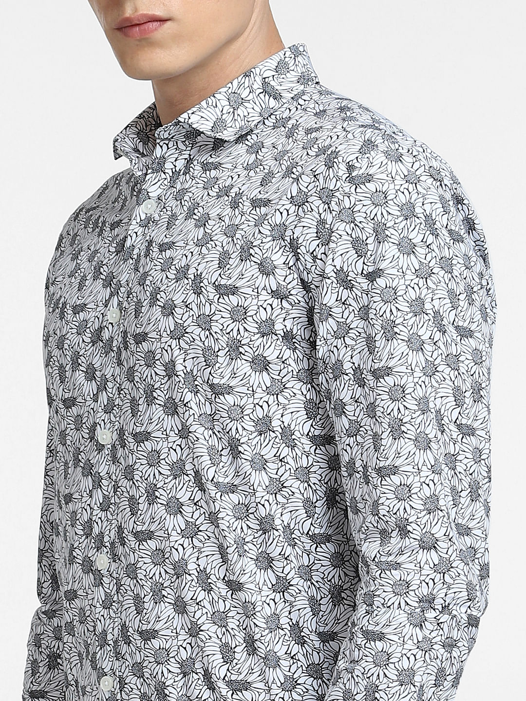 Black Floral Print Full Sleeves Shirt