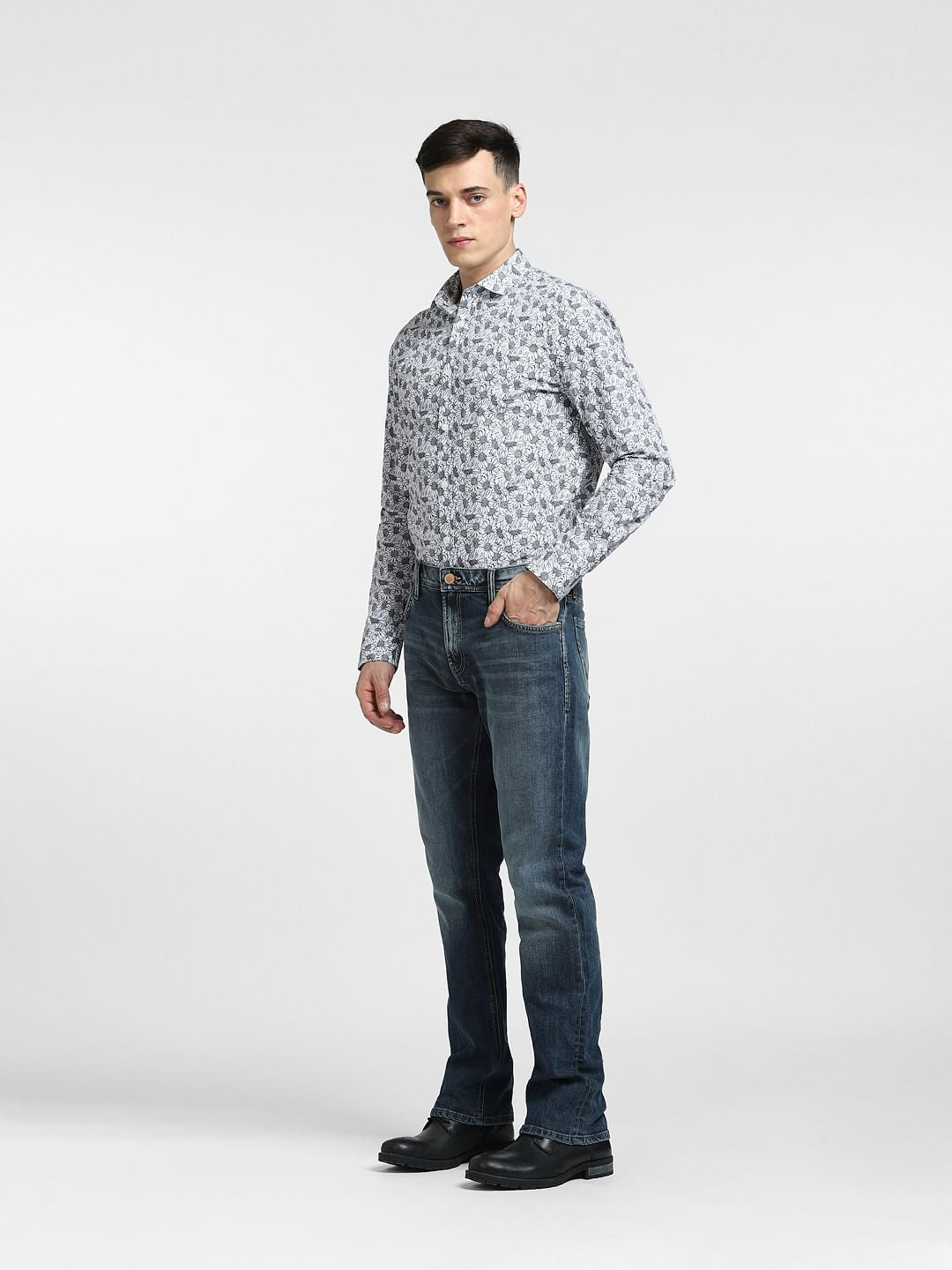 Black Floral Print Full Sleeves Shirt