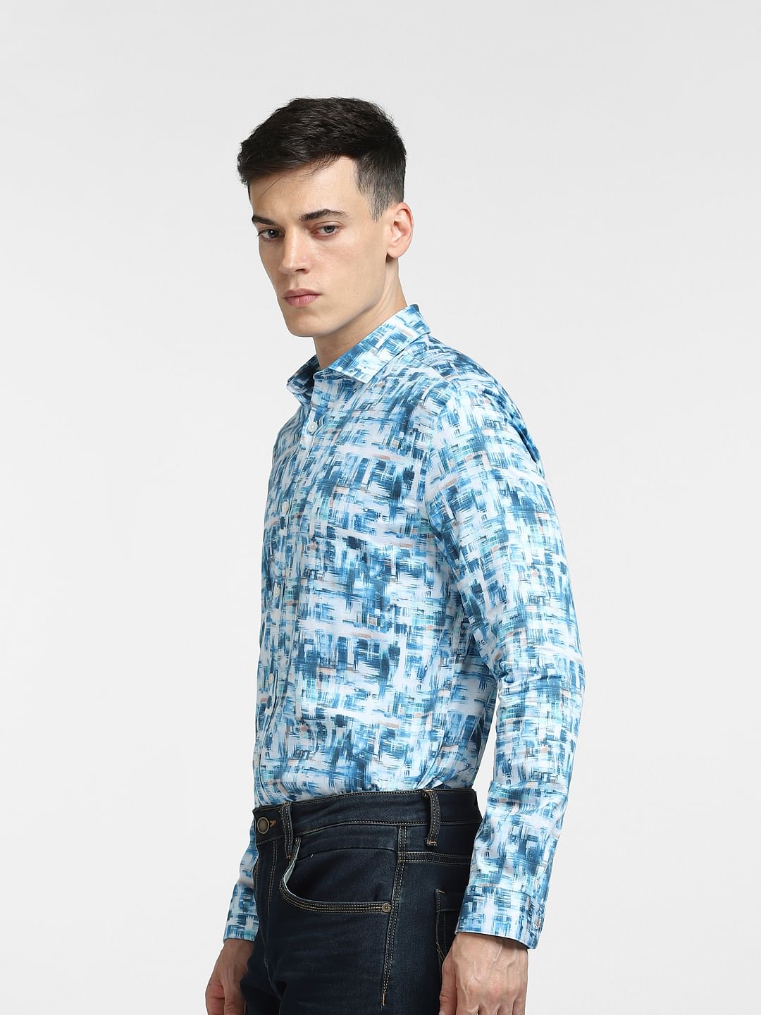 Blue Abstract Print Full Sleeves Shirt