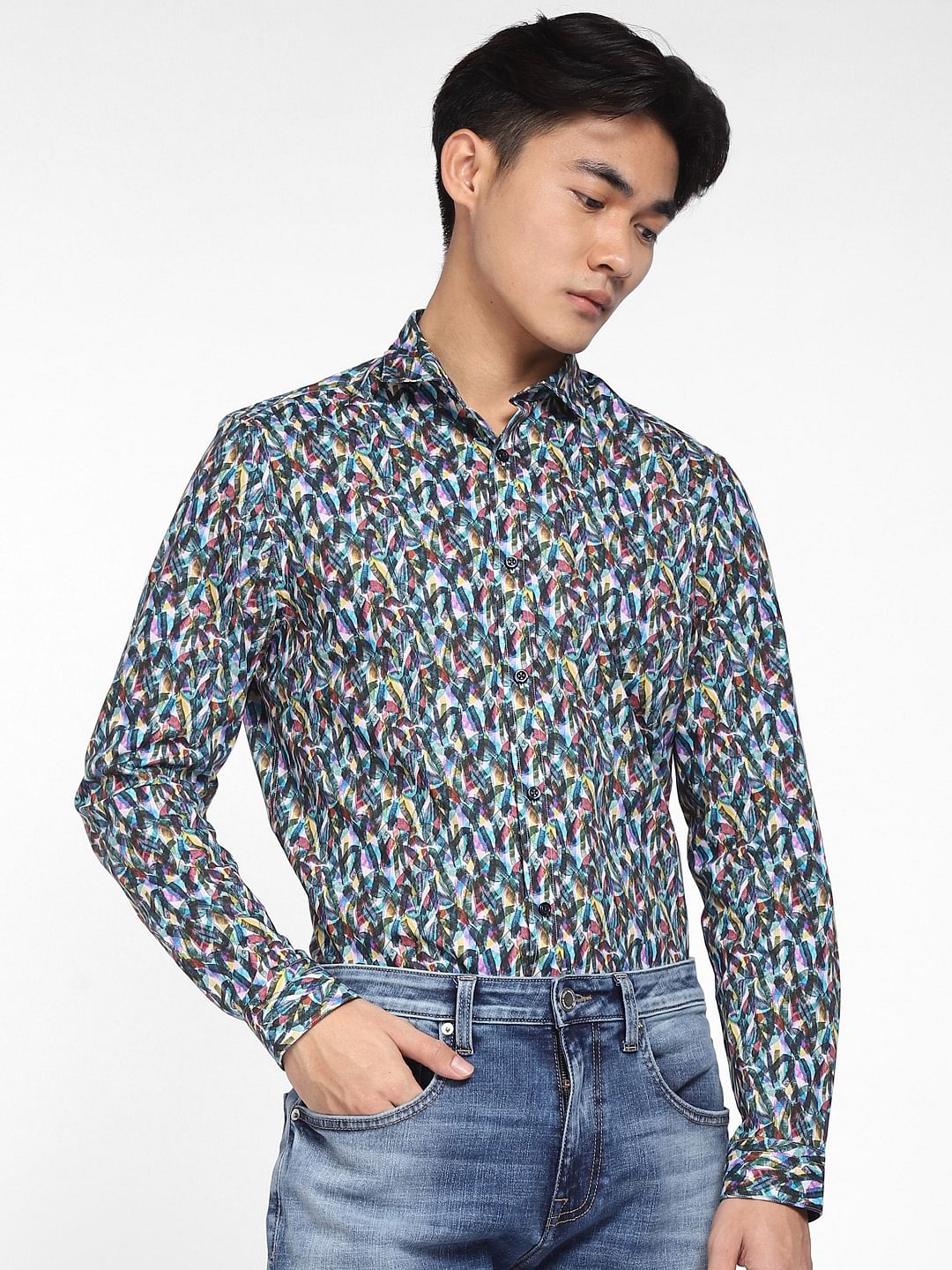 Blue Abstract Print Full Sleeves Shirt