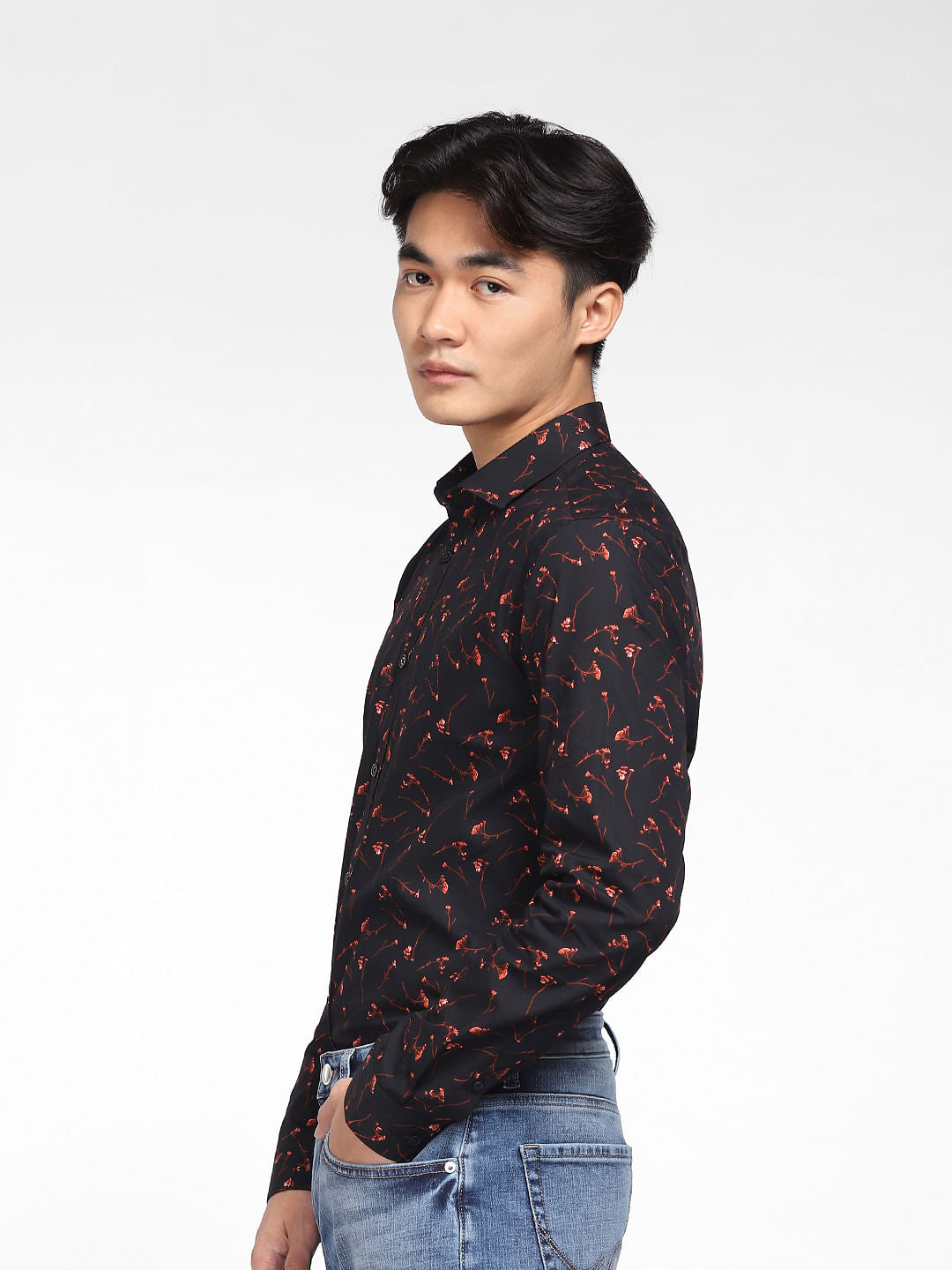 Black Abstract Print Full Sleeves Shirt