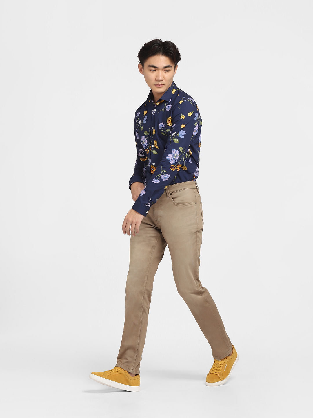 Navy Blue Floral Full Sleeves Shirt