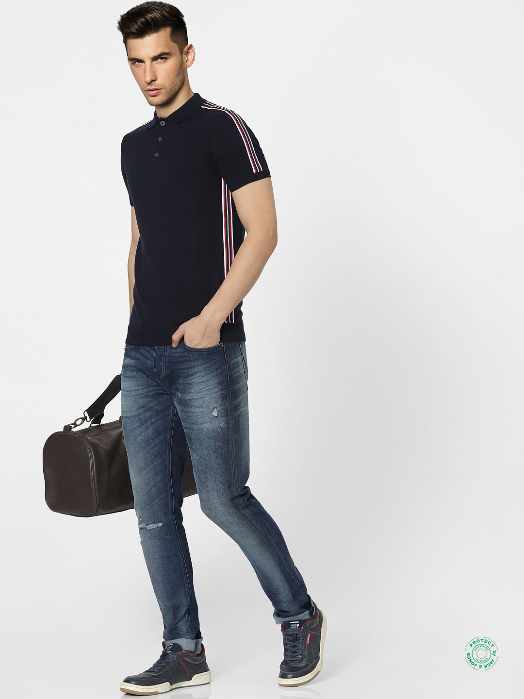 Dark Navy Knit Polo T-shirt