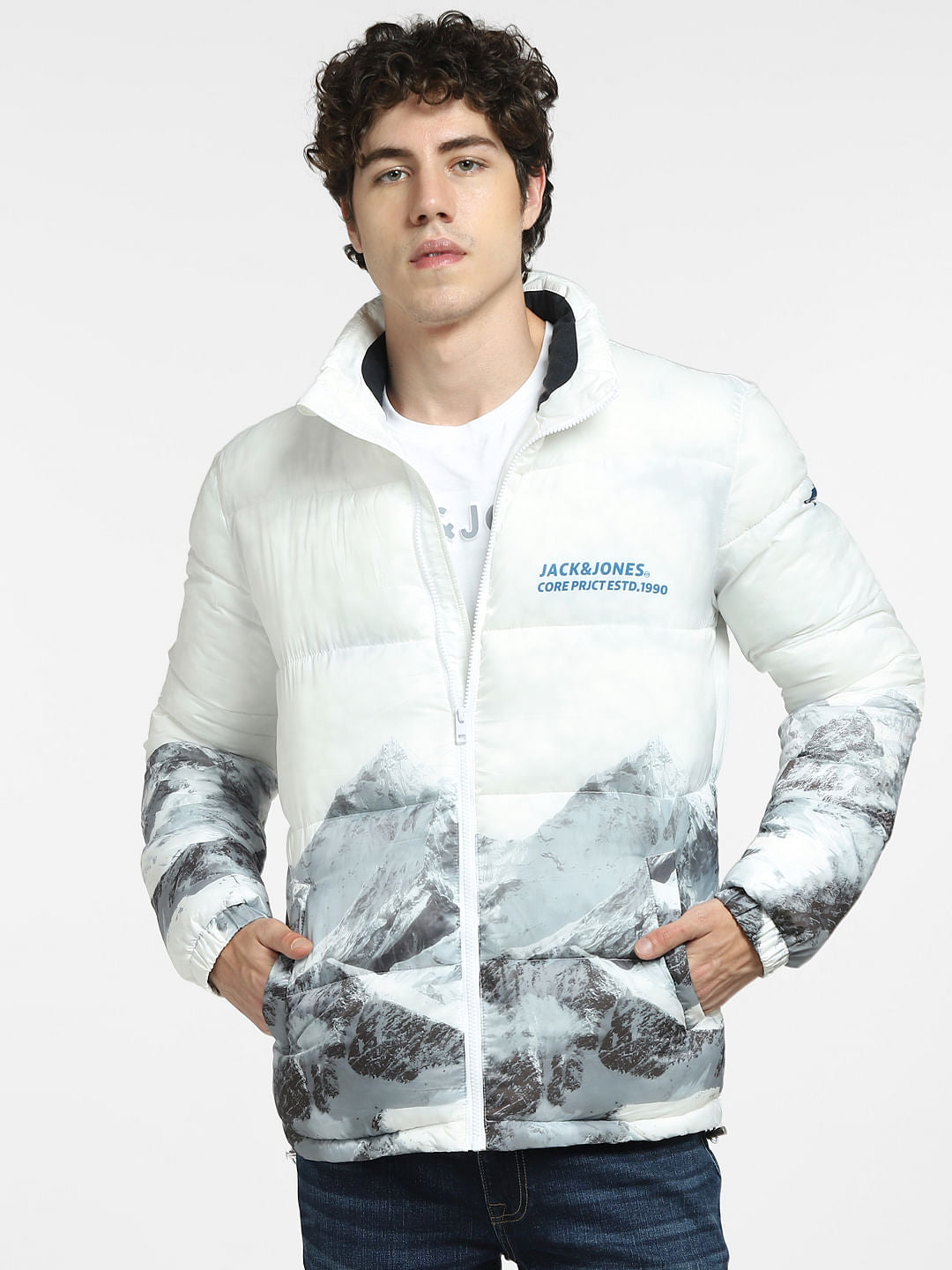 White Printed Puffer Jacket