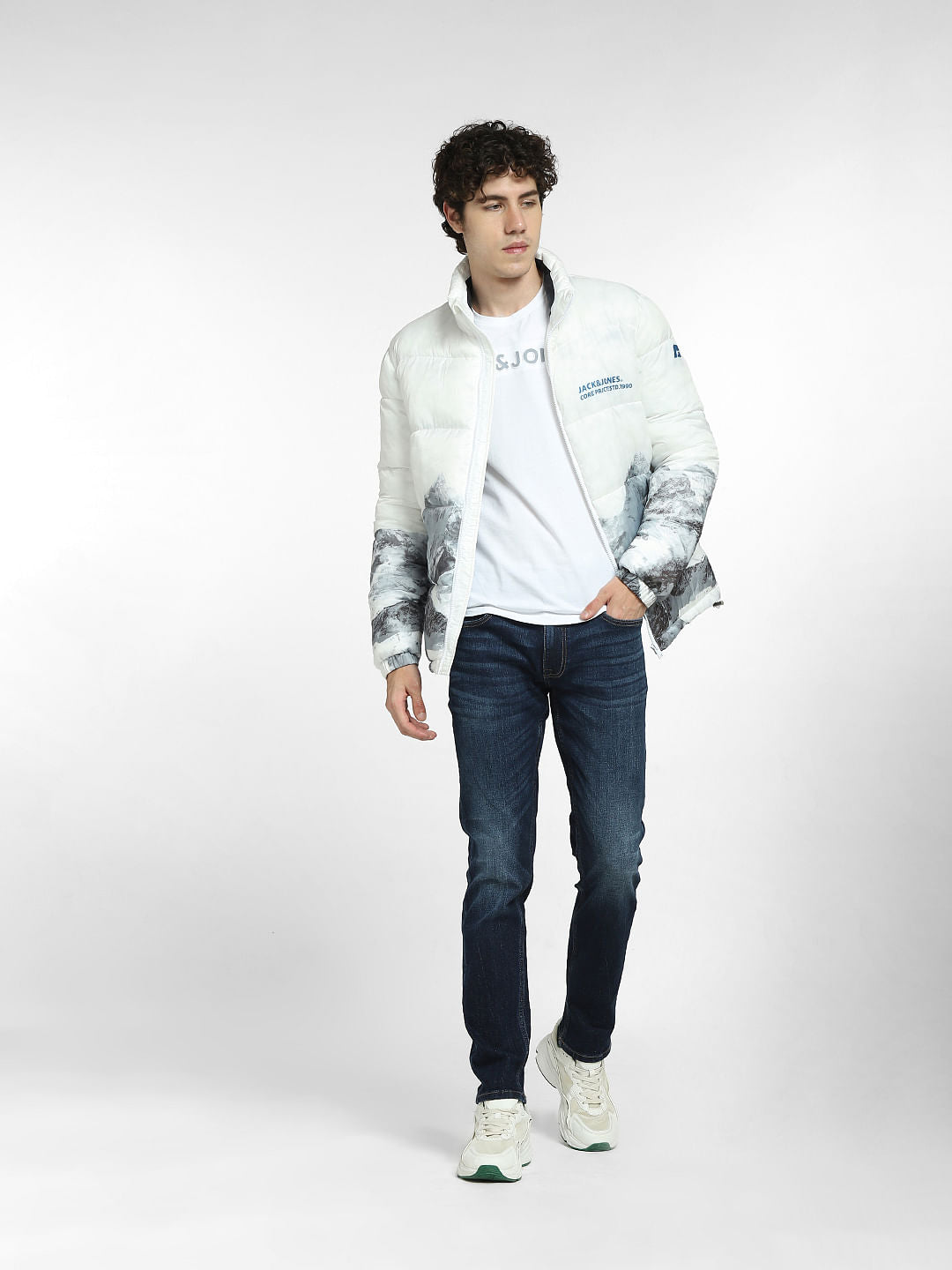 White Printed Puffer Jacket