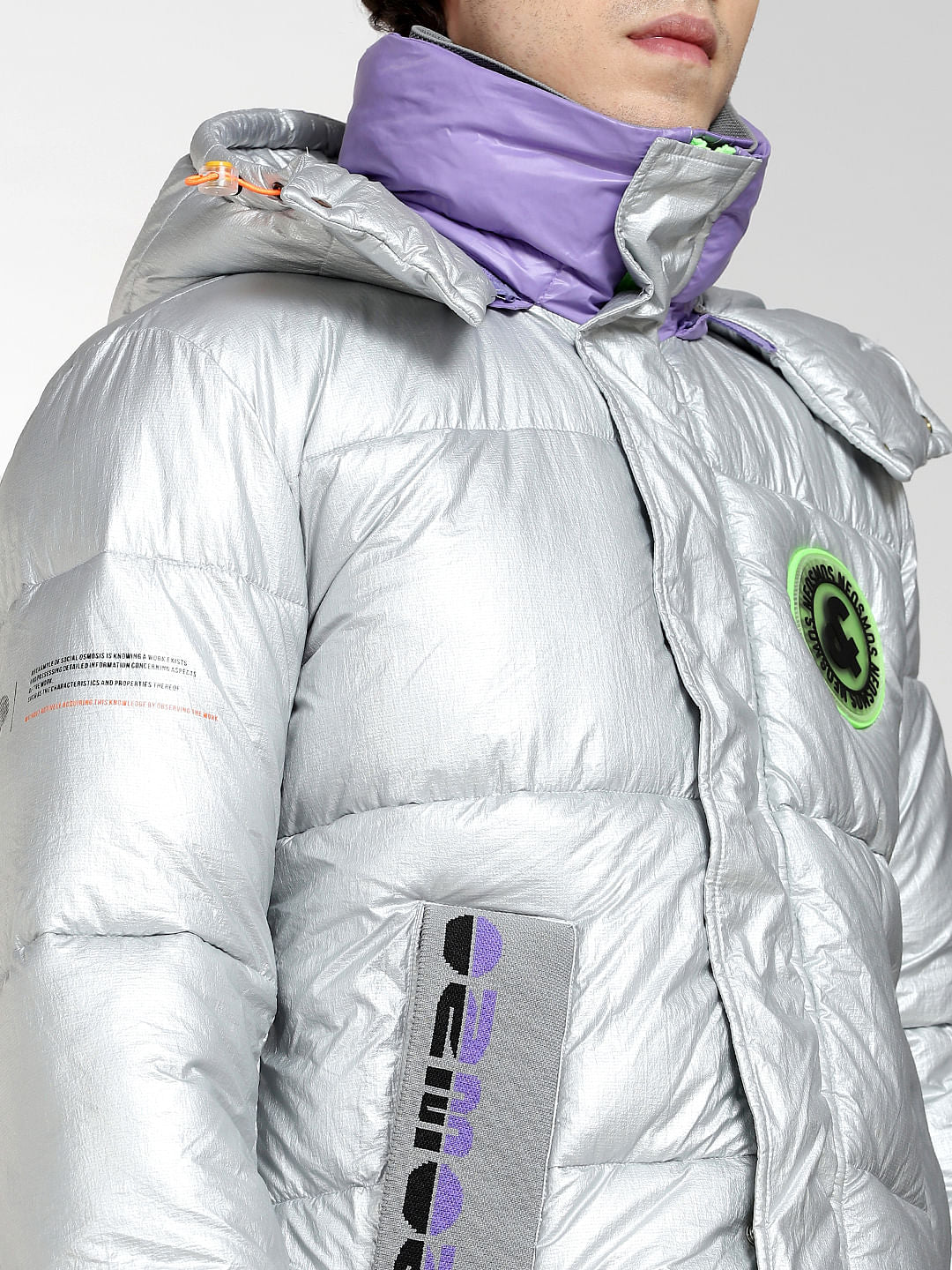Silver Printed Hooded Puffer Jacket