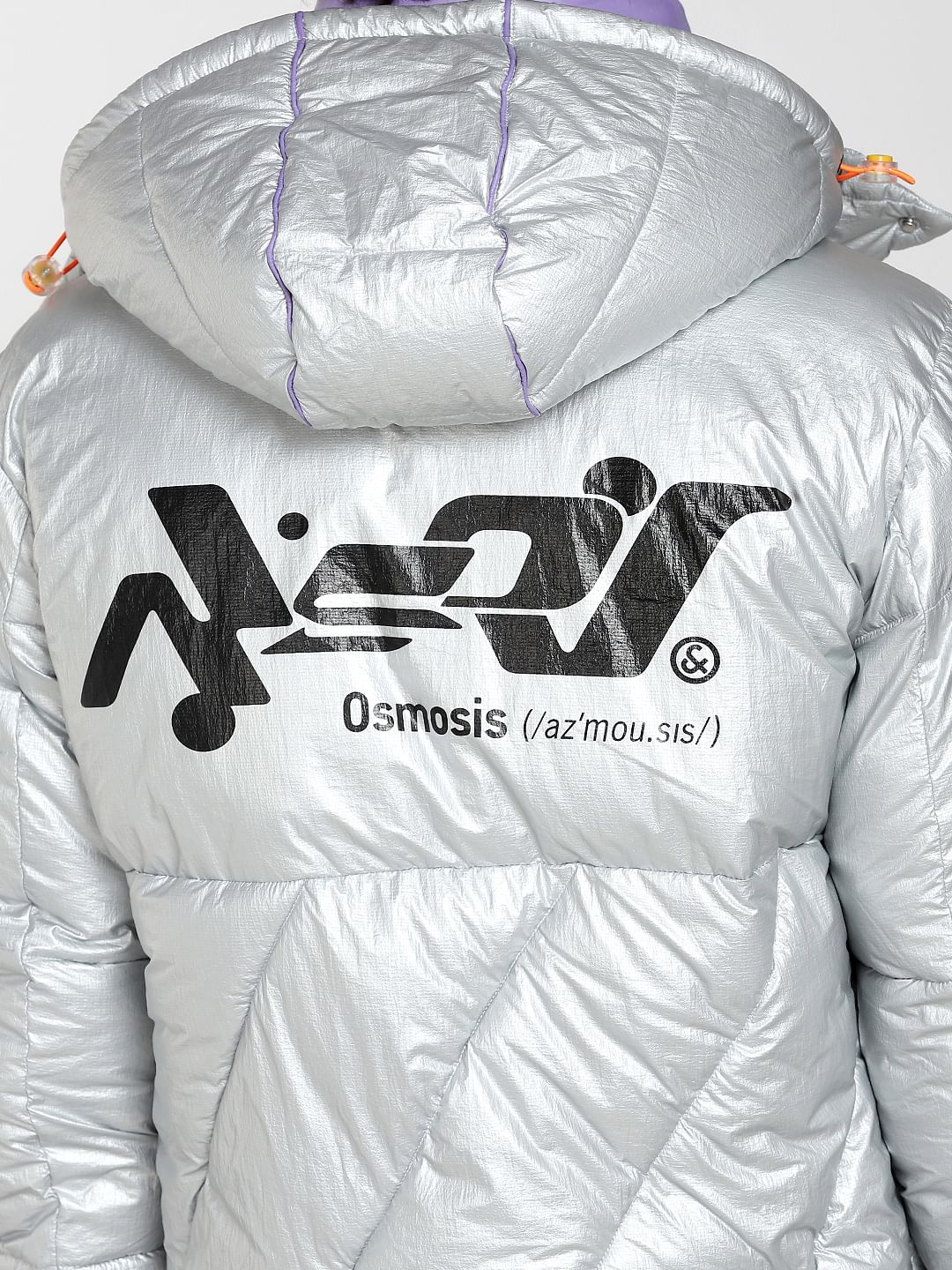 Silver Printed Hooded Puffer Jacket