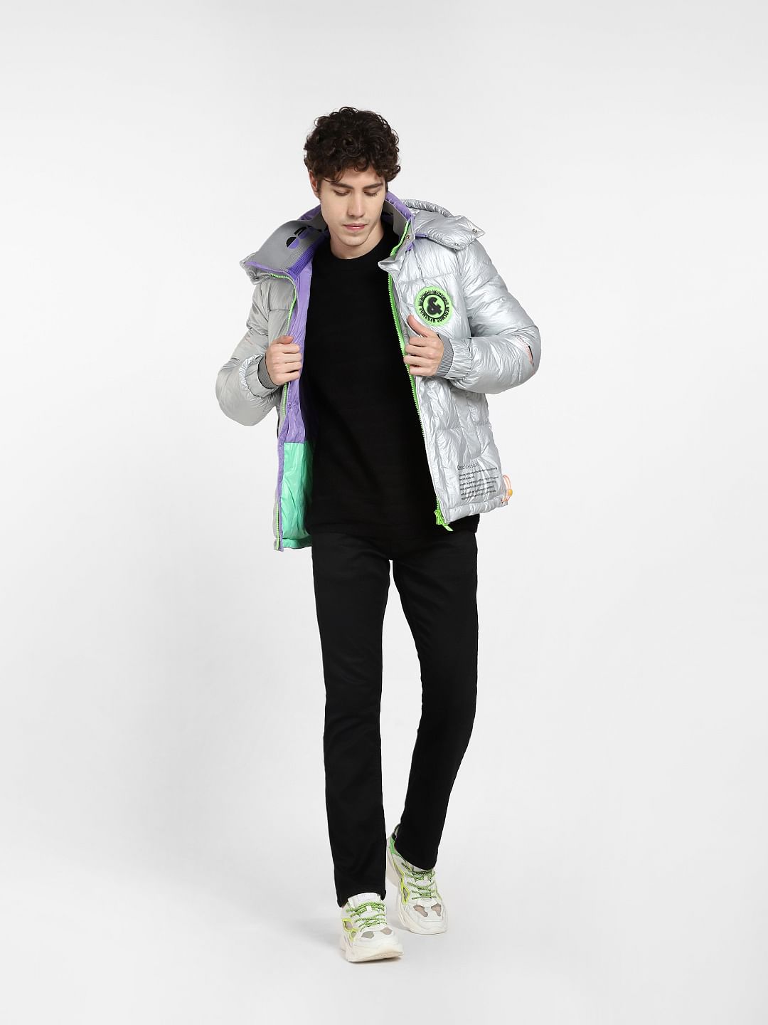 Silver Printed Hooded Puffer Jacket