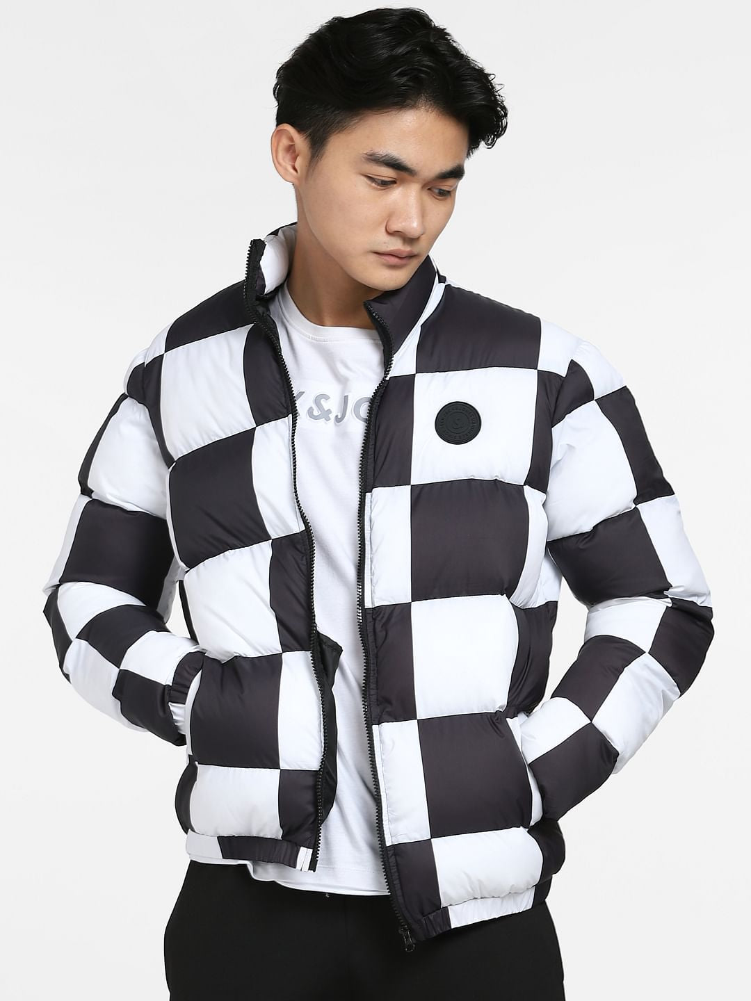 White Check Puffer Jacket