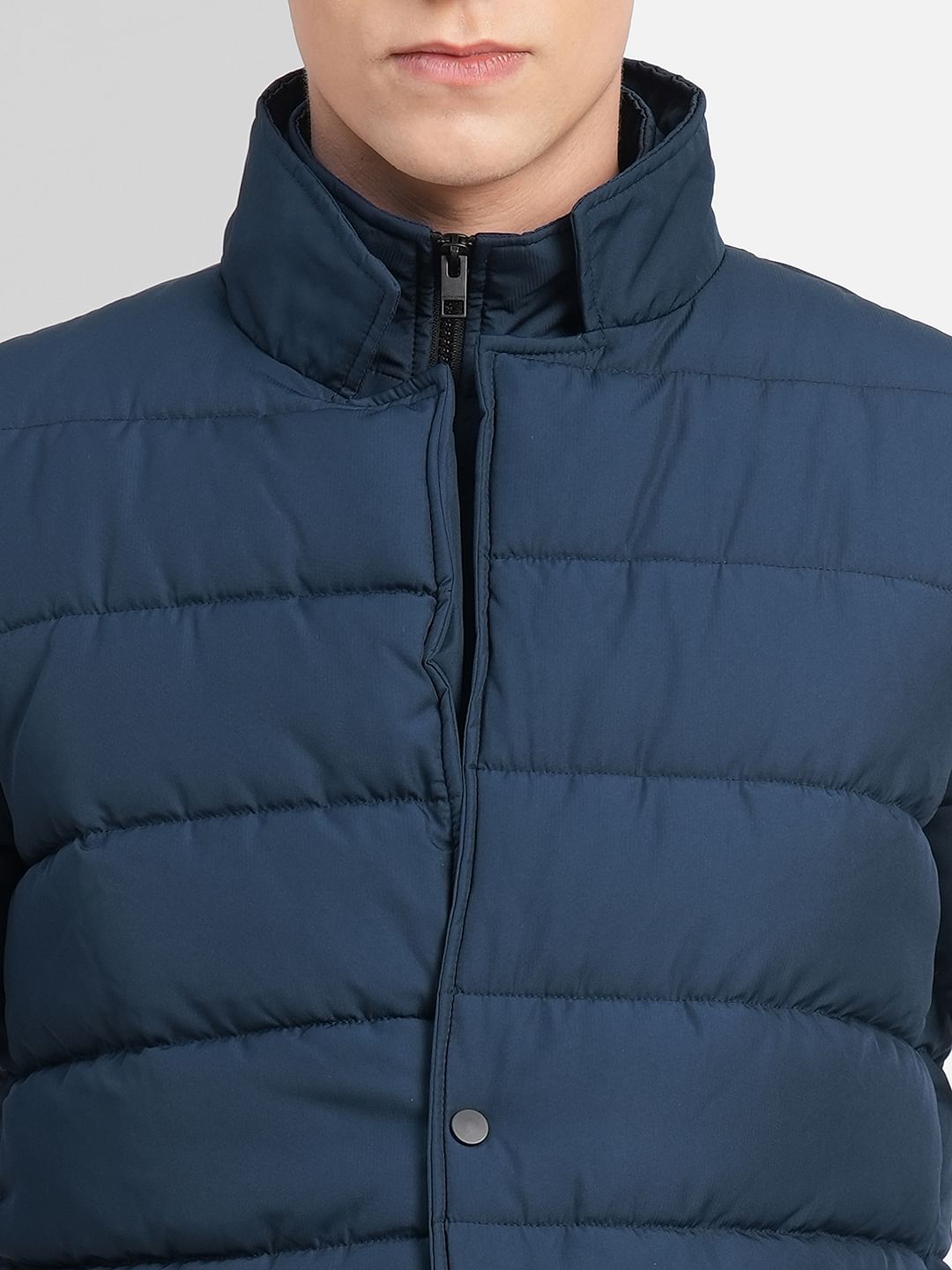 Dark Blue High Neck Puffer Jacket
