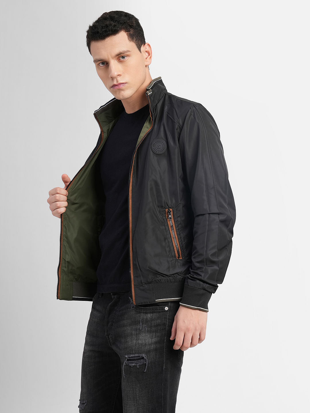 Green Reversible High Neck Jacket